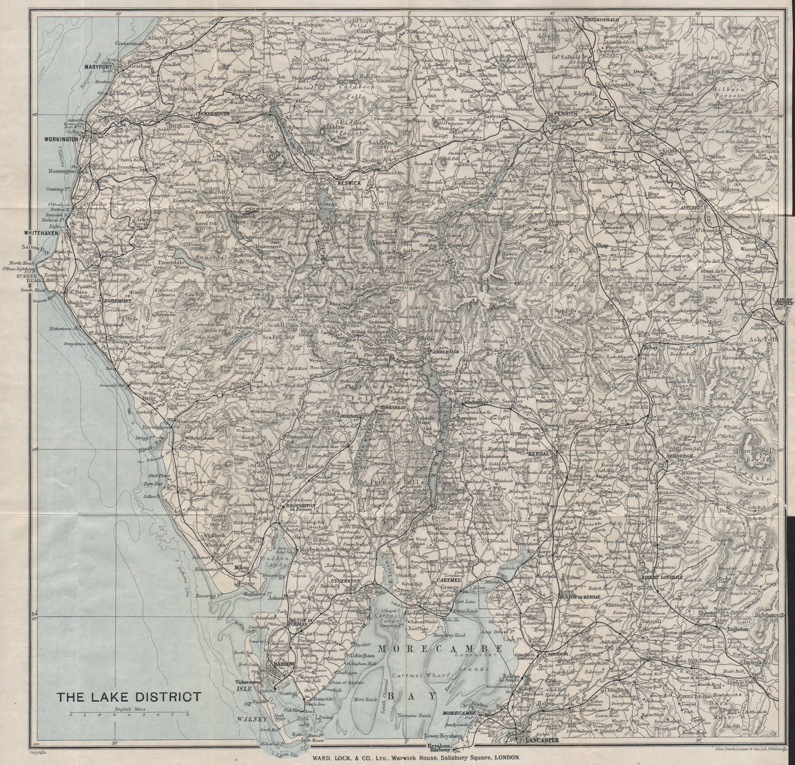 THE LAKE DISTRICT. Cumbria. WARD LOCK 1928 old vintage map plan chart